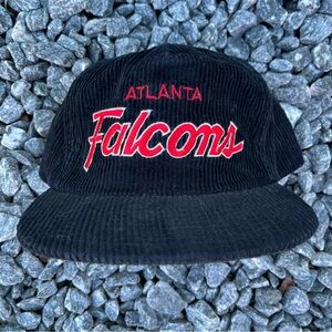 Vintage 90s Atlanta Falcons Corduroy Script Hat Cap Vtg Football Black Red